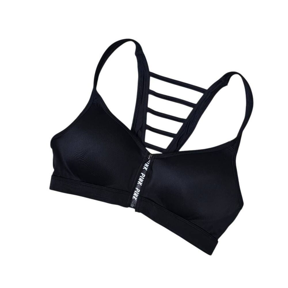 PINK Victoria's Secret Ultimate Push Up Sports Bra Front Zip Black S